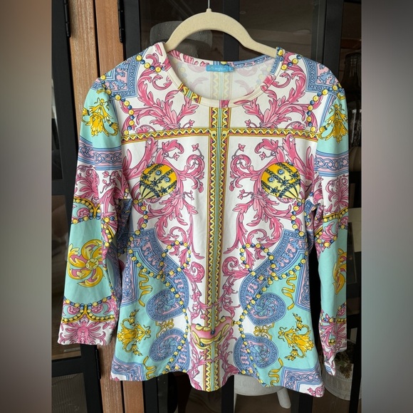 J. McLaughlin Tops - J. McLaughlin catalina cloth blouse top long sleeve 3/4 colorful paisley pastel